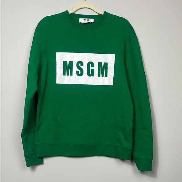 MSGM Logo Box Print Green‎ Crewneck Sweatshirt / SZ M - Picture 1 of 8